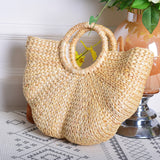 Ins Handmade High-Value Photo Artifact Straw Woven Wave Moon Bag Handmade Bag